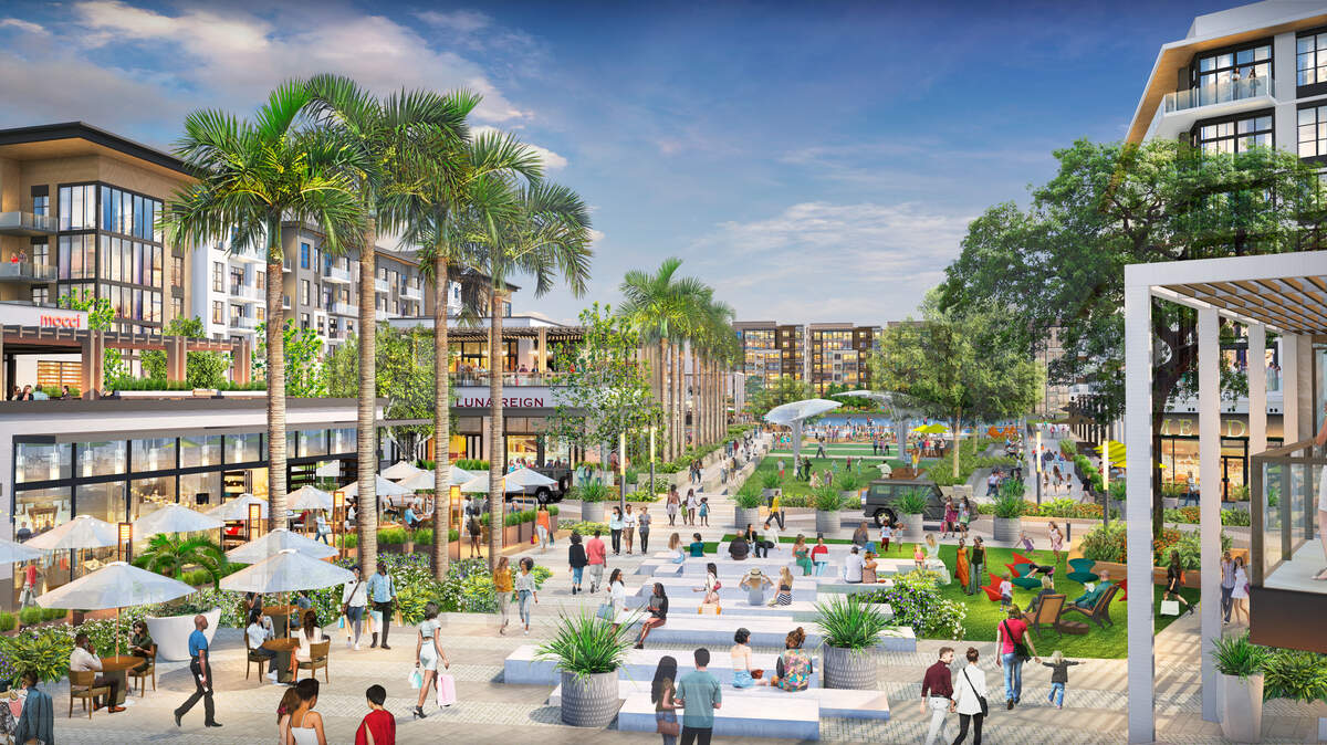 Miramar Cove’s promenades will be lined with shops and seating areas. Miramar Cove’s promenades will be lined with shops and seating areas.